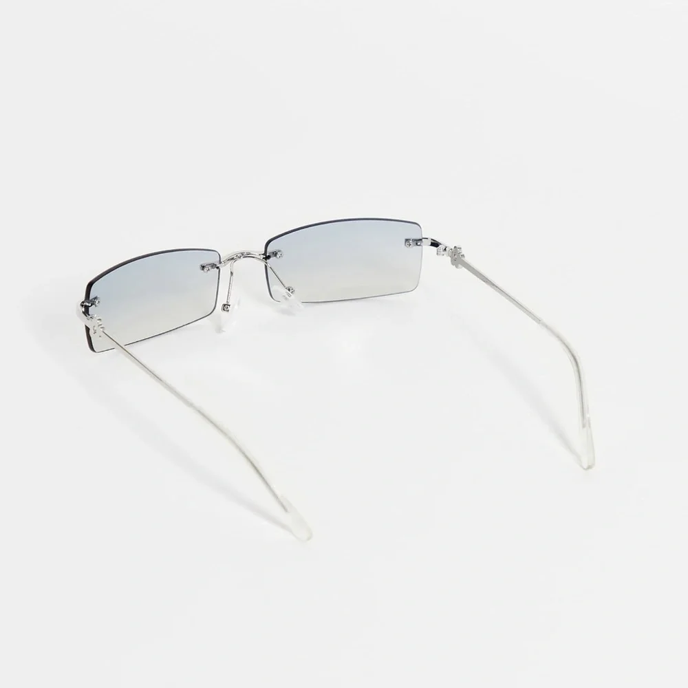 ASOS DESIGN rimless 90s sunglasses in smoke lens with 90s temple detail